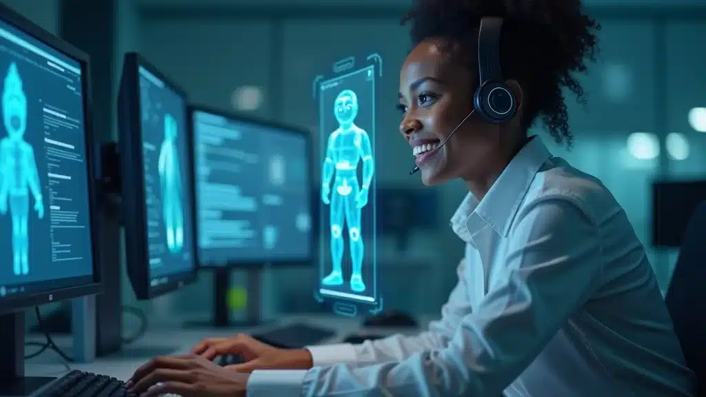 customer service representative using conversational AI agent for intelligent support