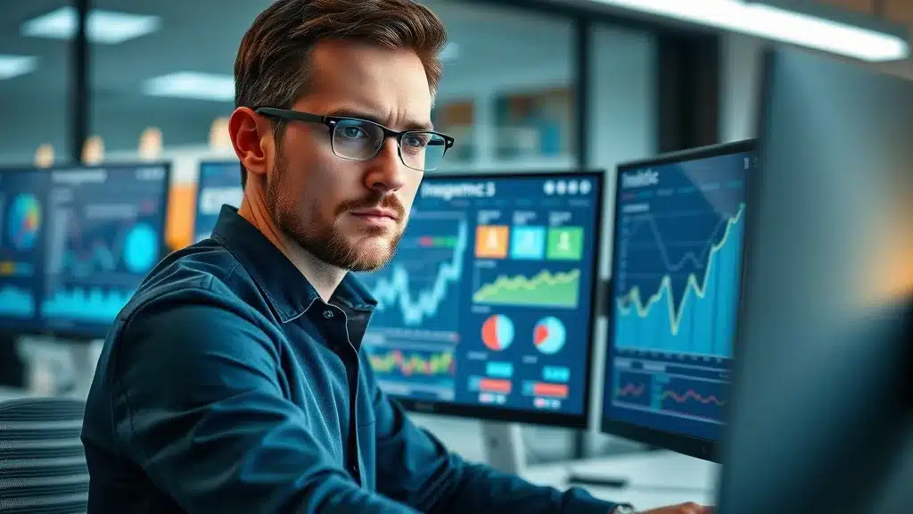 Marketer analyzing data analysis dashboard to optimize campaign conversion rates